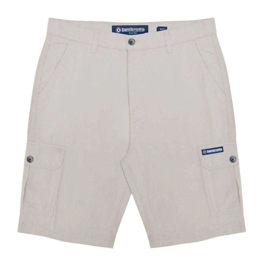 Lambretta Mens Rubberised Logo Cargo Shorts / Oatmeal